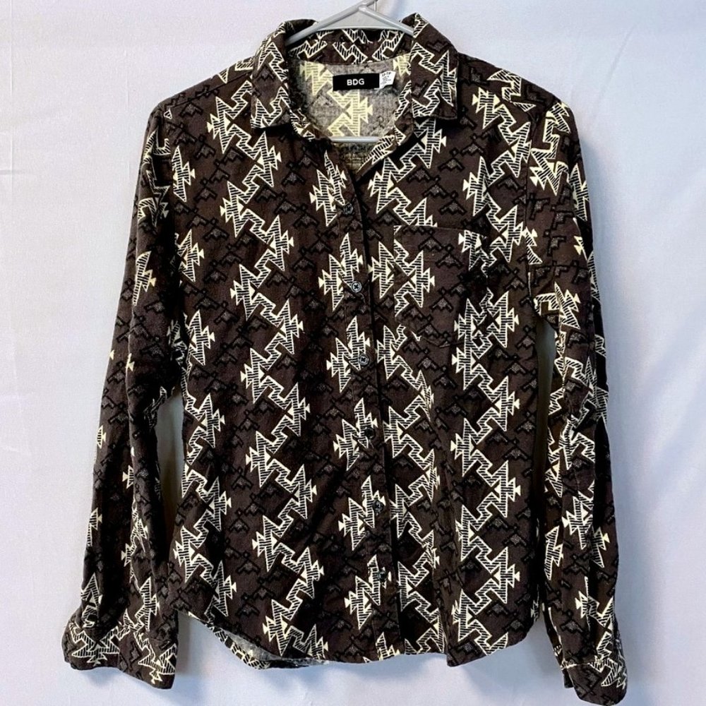 Urban Outfitters BDG Womens Dark Grey Aztec boho Button Down Flannel | SIZE XS
